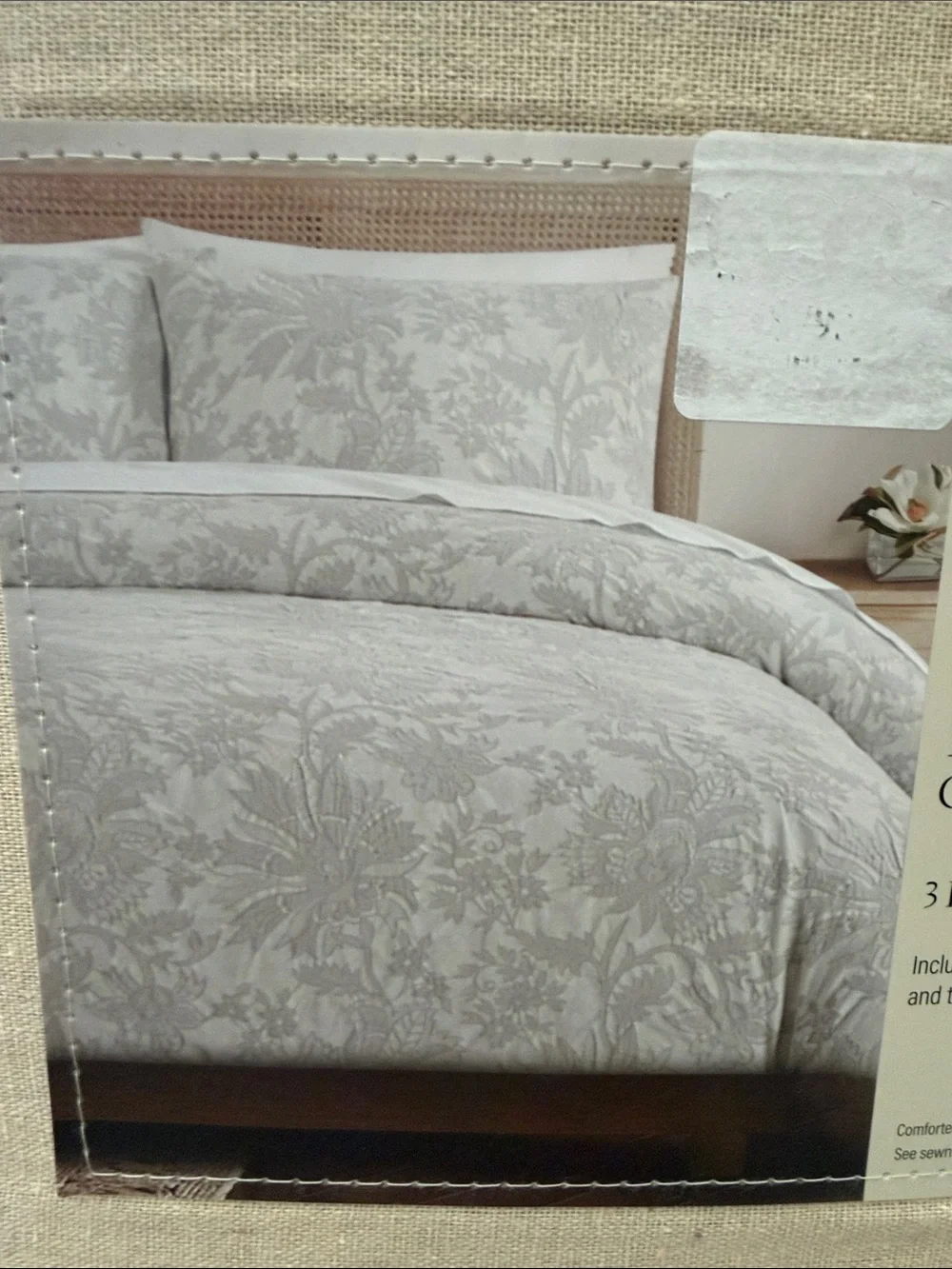 The Texture Collection King Comforter Set - Light Gray Floral 3 piece comforter